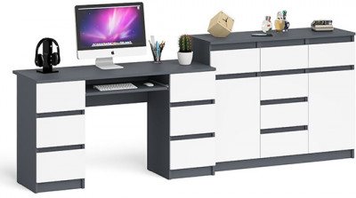 Мори компьютерный стол МС-2 + Комод МК1200.4, графит/белый