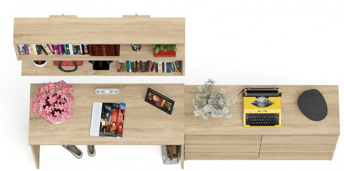 Мори письменный стол МСП1200.1 + Комод МК1200.6 + Полка 1200, дуб сонома