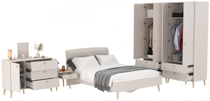 Афина Спальня 37-1400, цвет кашемир серый, сп.м. 1400х2000 мм., б/м, основание есть - фанера