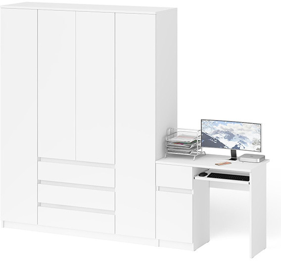 Мори Стол компьютерный МС-1 левый + Шкаф МШ1600.1, цвет белый, ШхГхВ 250,4х50,4х209,6 см., выдвижной ящик слева, НЕ универсальная сборка