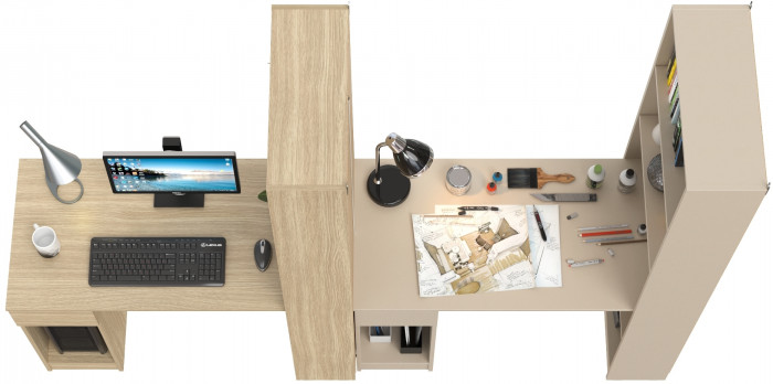 Два Стола письменных Лайт 10.01, цвет плэйн/сатин, ШхГхВ 230,6х58,2х179 см., универсальная сборка(обязательно крепление к стене)