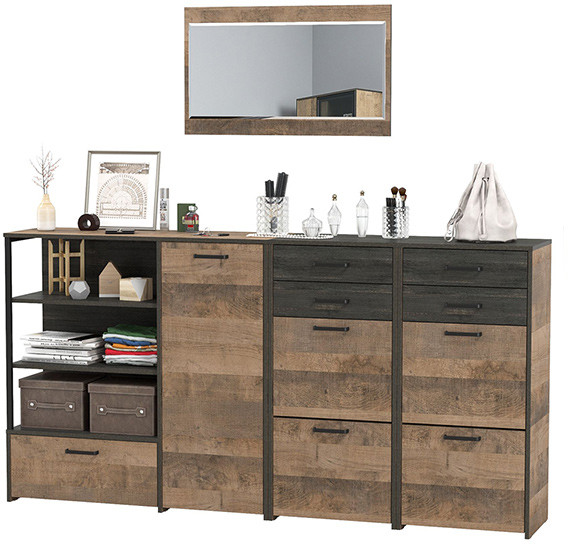 Трувор Прихожая 145, цвет дуб гранж песочный/интра, ШхГхВ 209х37х195 см., универсальная сборка