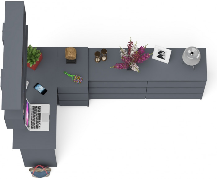 Мори компьютерный стол МС-16 правый + Комод МК1380.6 + Полка 1200, графит