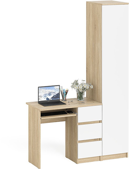 Мори Стол компьютерный МС-6 правый + Пенал МШ400.1, цвет дуб сонома/белый, ШхГхВ 130,4х50,4х209,6 см., выдвижные ящики справа, НЕ универсальная сборка