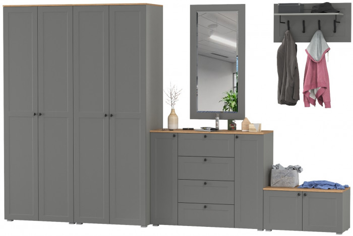 Остин Прихожая 54, цвет серый графит/дуб крафт золотой, ШхГхВ 360х54,3х229,6 см., универсальная сборка