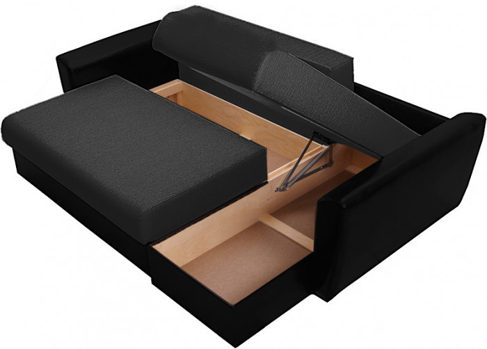 Диван-еврокнижка угловой Амстердам, 160х200, рогожка/экокожа черный