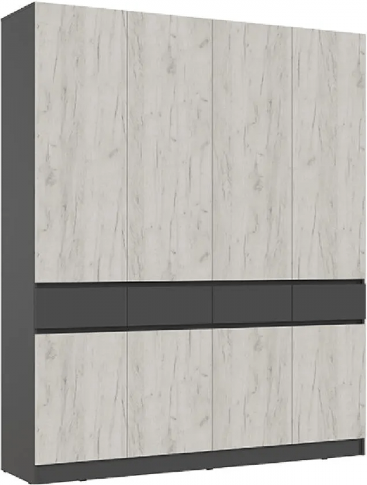 Шкаф 4-х створчатый, Графит/Дуб Крафт Белый (Дуб крафт белый/Графит)