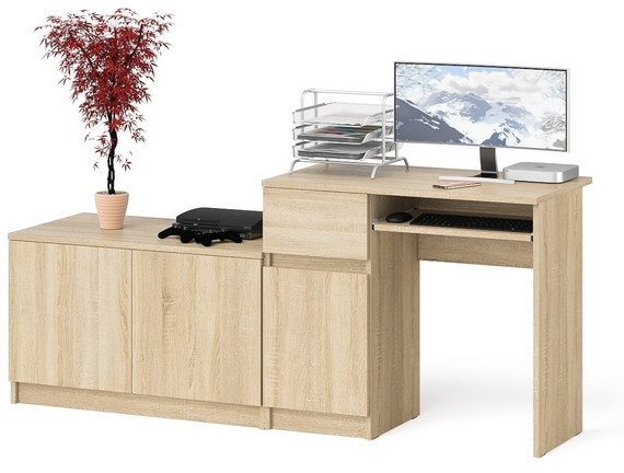 Мори компьютерный стол МС-1 левый + Тумба МА900.1, дуб сонома