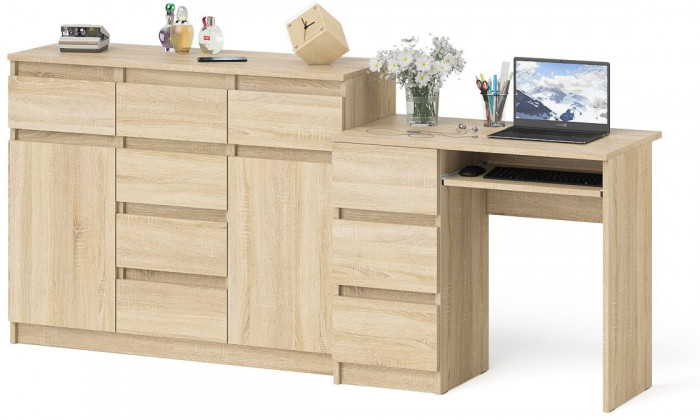 Мори компьютерный стол МС-6 левый + Комод МК1200.4, дуб сонома