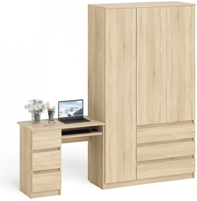 Мори компьютерный стол МС-6 левый + Шкаф МШ1200.1, дуб сонома