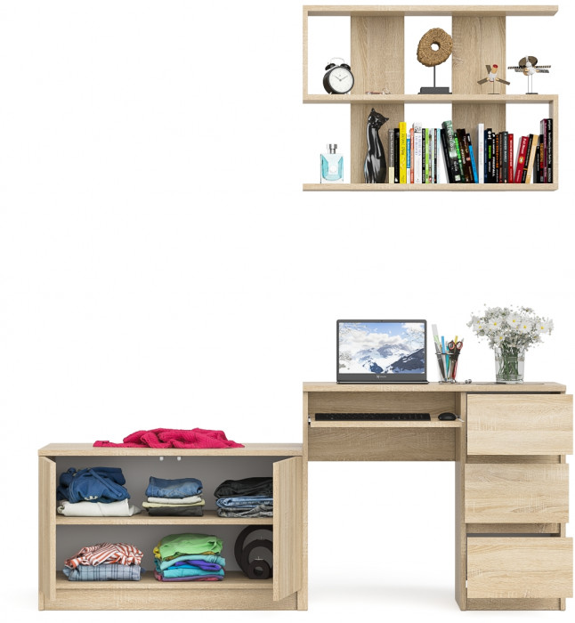 Мори компьютерный стол МС-6 правый + Тумба МА900.1 + Полка 900, дуб сонома
