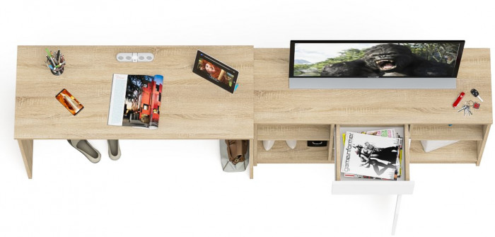 Мори письменный стол МСП1200.1 + Тумба МТВ1204.1, дуб сонома/белый