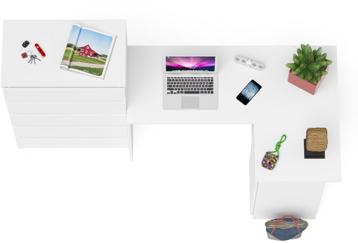 Мори Стол компьютерный МС-16 правый + Комод МК700.5, цвет белый, ШхГхВ 194,8х84,9х114 см., выдвижные ящики справа, НЕ универсальная сборка