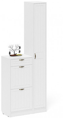 Прихожая П-6 Компоновка № 22, белая шагрень/фасады МДФ белое дерево фрезеровка прованс