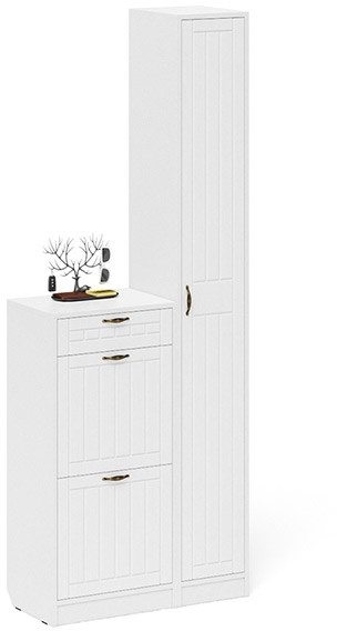 Прихожая П-6 Компоновка № 22, белая шагрень/фасады МДФ белое дерево фрезеровка прованс