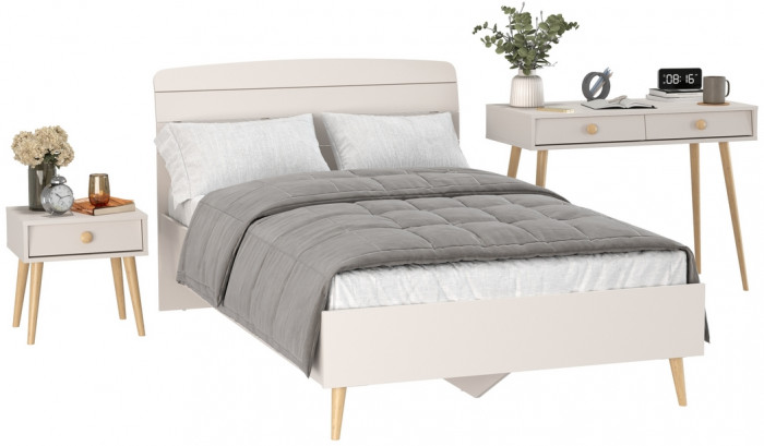 Афина Спальня Кровать 1200 + Стол + Тумба, кашемир серый