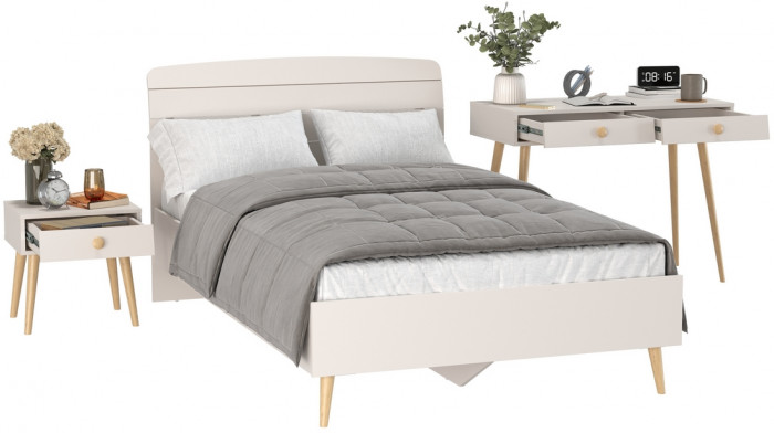 Афина Спальня Кровать 1200 + Стол + Тумба, кашемир серый