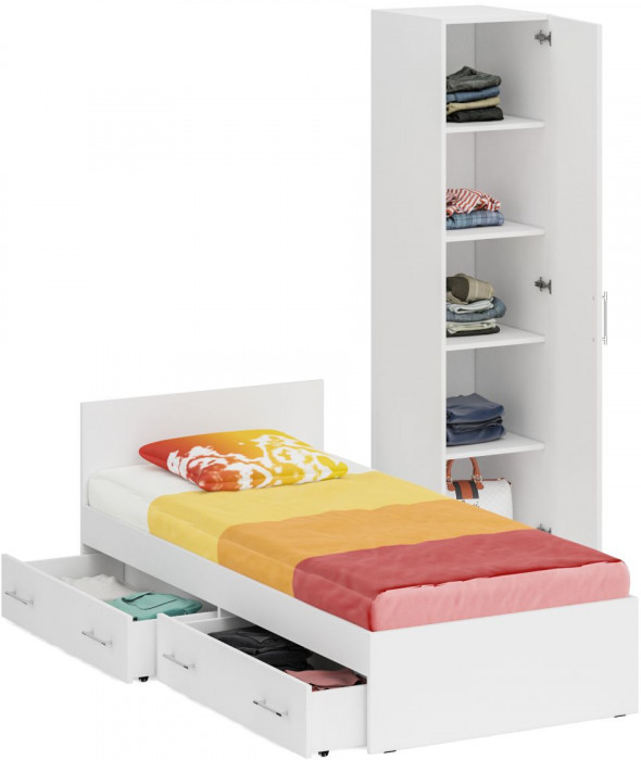 Кровать с ящиками 0900 + Пенал Стандарт, белый