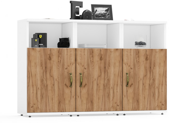 Лидер-8 Тумба МД 3.19 3 шт., белый шагрень/крафт золото