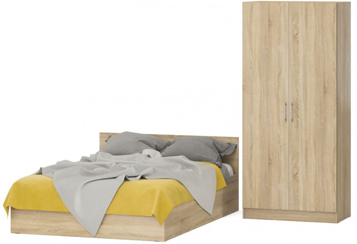Кровать 1400 + Шкаф 2-х створчатый Стандарт, дуб сонома