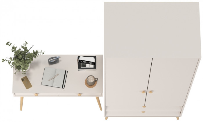 Афина Спальня Шкаф 2-х дверный + Стол, цвет кашемир серый, ШхГхВ 90,3х56,3х220 + 100х45х76 см., универсальная сборка