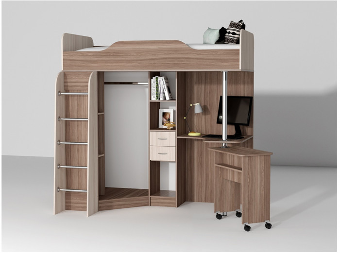 Кровать-чердак Бриз-1 80х190 (Ясень шимо темный / светлый)