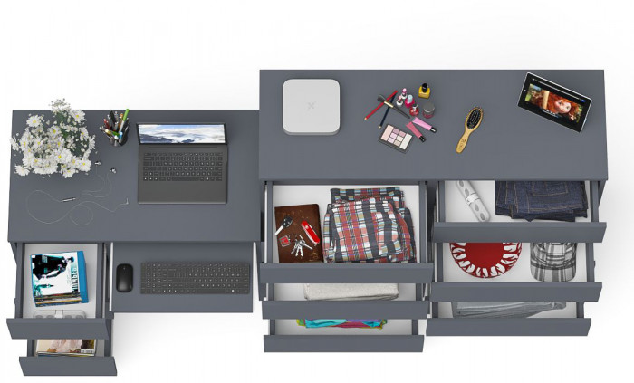 Мори Стол компьютерный МС-6 левый + Комод МК1200.10, цвет графит, ШхГхВ 210,4х50х115 см., выдвижные ящики слева, НЕ универсальная сборка