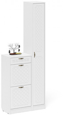 Прихожая П-6 Компоновка № 22, белая шагрень/фасады МДФ белое дерево фрезеровка ромб