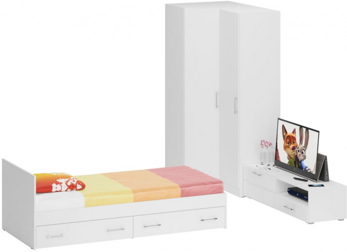Спальня Стандарт 4-0900Я, белый/фасады ТВ тумбы МДФ белый глянец