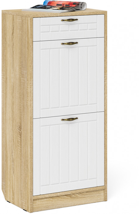 Прихожая П-6 Компоновка № 23, цвет дуб сонома/фасады МДФ белое дерево фрезеровка прованс, ШхГхВ 80х35х210 см., универсальная сборка