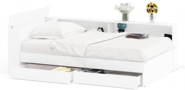 Ксения Кровать с ящиками 1200 + прикроватный блок, белый