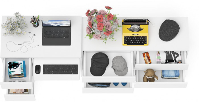 Мори компьютерный стол МС-6 левый + Комод МК1200.6, белый