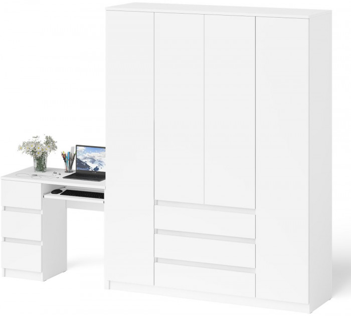 Мори компьютерный стол МС-6 левый + Шкаф МШ1600.1, белый