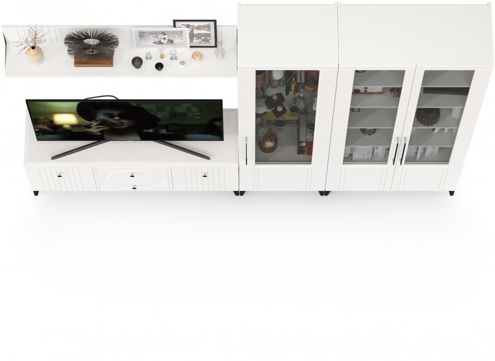 Валенсия Гостиная № 077, цвет ЛДСП белый шагрень/МДФ белый шагрень, ШхГхВ 272,2х38,3х225,2 см., универсальная сборка