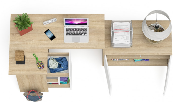 Мори компьютерный стол МС-16 левый + Тумба МА900.1, дуб сонома/белый