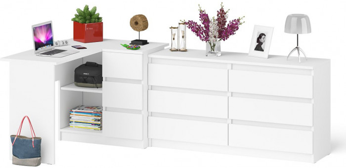 Мори компьютерный стол МС-16 правый + Комод МК1380.6, белый