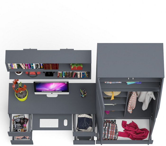 Мори компьютерный стол МС-2 + Шкаф МШ900.1 + Антресоль МА900.1 + Полка 1200, графит