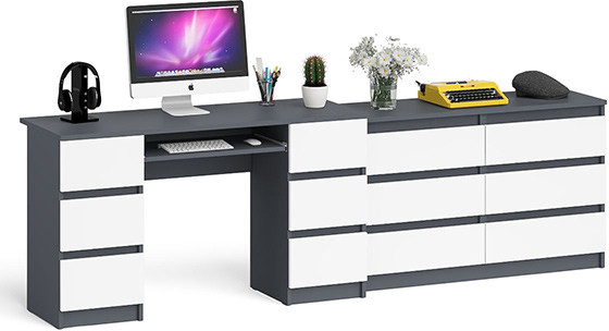 Мори Стол компьютерный МС-2 + Комод МК1200.6, цвет графит/белый, ШхГхВ 255,8х50х76,6 см., универсальная сборка