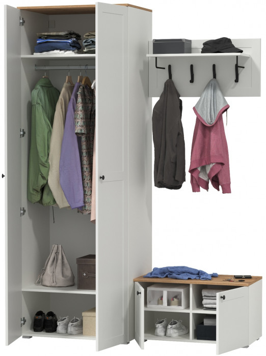 Остин Прихожая 19, белый шагрень/дуб крафт золотой