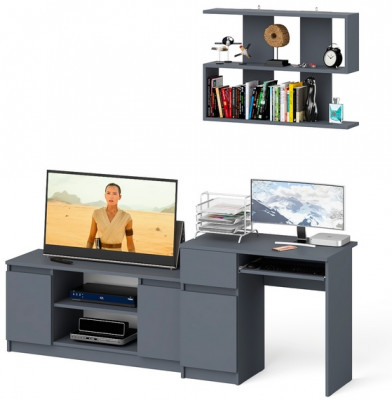 Мори компьютерный стол МС-1 левый + Тумба МТВ1200.1 + Полка 900, графит