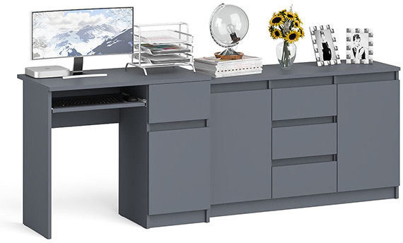 Мори компьютерный стол МС-1 правый + Комод МК1200.3, графит