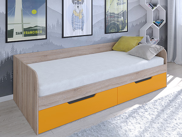 Кровать Астра одноярусная Сонома/Оранжевый