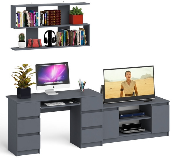 Мори компьютерный стол МС-2 + Тумба МТВ1200.1 + Полка 1200, графит