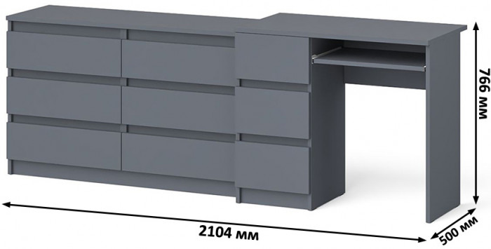 Мори компьютерный стол МС-6 левый + Комод МК1200.6, графит