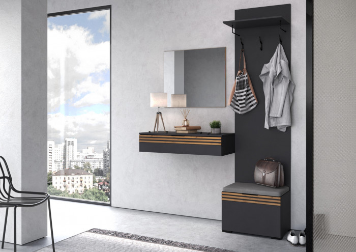 Модульная Прихожая Нао, набор №1, Графит/Графит, Дуб вотан, Simple 27