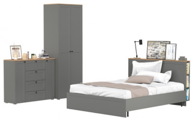 Остин 11.53 Кровать + ортопед + 13.224 Шкаф + 16.221 Комод, серый графит/дуб крафт золотой