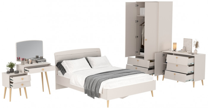 Афина Спальня 05-1400, цвет кашемир серый, сп.м. 1400х2000 мм., б/м, основание есть - фанера