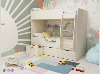 Кровать двухъярусная Малыш Двойняшка (Дуб молочный/Дуб молочный)