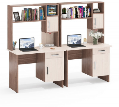 Два стола письменных с надстройкой С-МД-1-09Н, цвет ясень шимо светлый/ясень шимо тёмный, ШхГхВ 210х57х162 см., НЕ универсальная сборка
