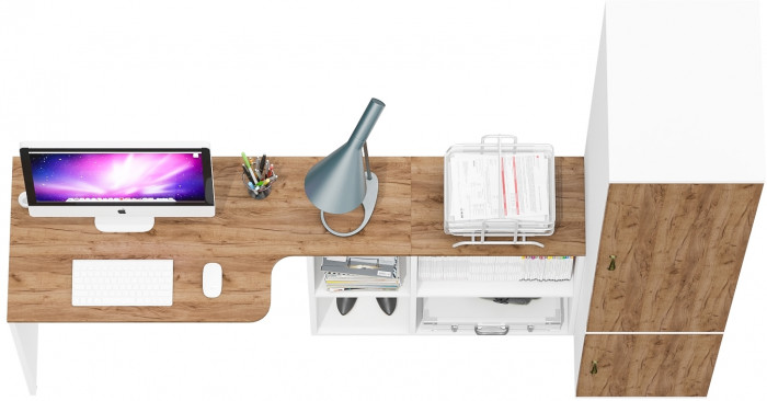 Лидер-8 Стол + Пенал МД 23Б, белый шагрень/крафт золото